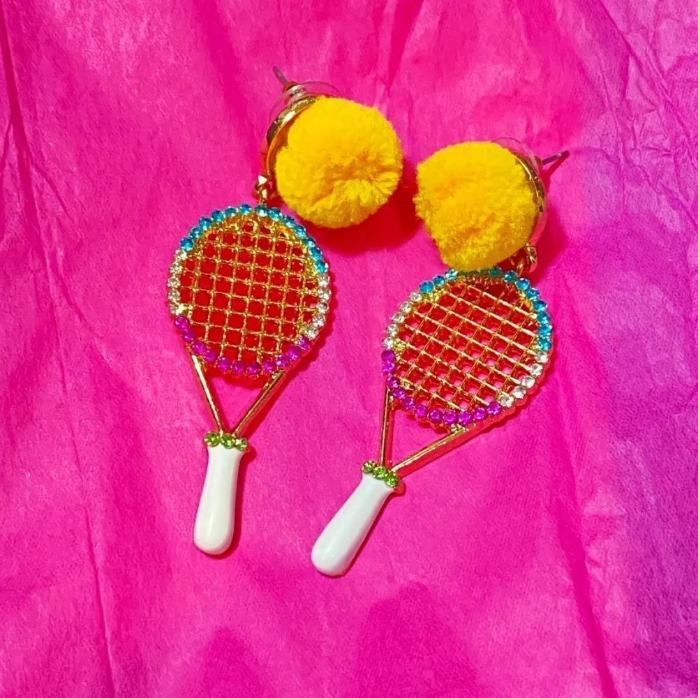 Fun Colorful Rhinestone Studded Tennis Earrings Pierced